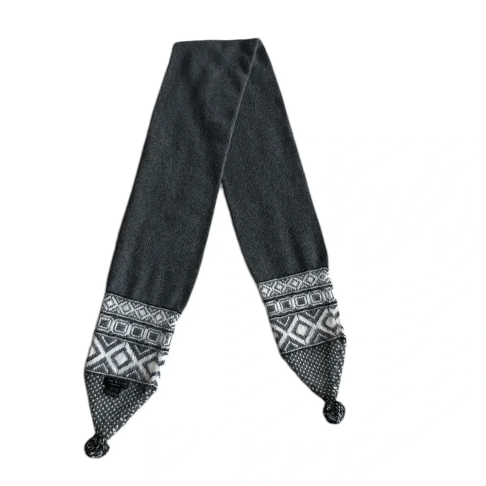 Merino Wool Charcoal Gray Rag & Bone Fair isle Wool Scarf with Pom Poms - Picture 5 of 5